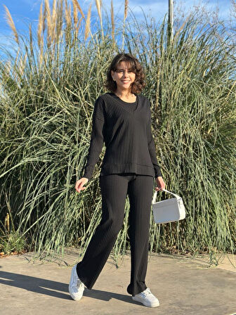 Livizmir Moda Kadın Yaka Detaylı Fitilli Kaşkorse üçlü Takım