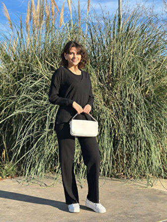 Livizmir Moda Kadın Yaka Detaylı Fitilli Kaşkorse üçlü Takım