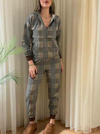 Livizmir Moda Kadın Iki Iplik Kumaş Fermuar Detay Kapüşonlu Ikili Takım