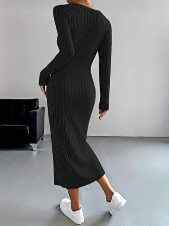 Livizmir Moda Kadın Uzun Kollu V Yakalı önden Düğmeli şardonlu Kaşkorse Elbise