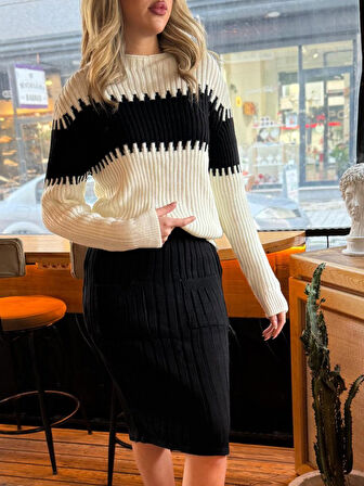 Livizmir Moda Kadın Uzun Kollu Triko Etekli Takım