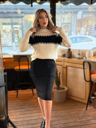 Livizmir Moda Kadın Uzun Kollu Triko Etekli Takım