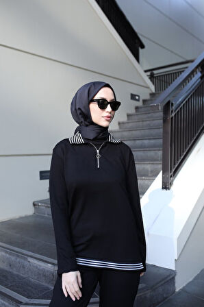 Livizmir Moda Kadın Uzun Kollu Ribana Ve Fermuar Detay Bluz Ve Yüksel Bel Pantolon 2li Takım