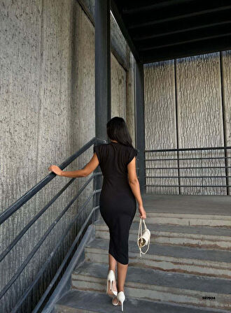 Livizmir Moda Kadın Bisikley Yaka Vatkalı Broş Detay Kolsuz Midi Boy Elbise