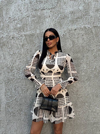 Livizmir Moda Kadın Uzun Kollu Bilek Bel Gipe Detay Etek Ucu Volanlı şifon Elbise