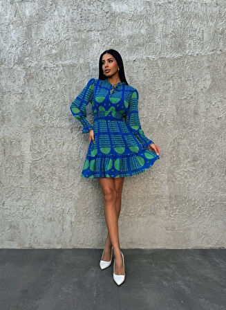 Livizmir Moda Kadın Uzun Kollu Bilek Bel Gipe Detay Etek Ucu Volanlı şifon Elbise