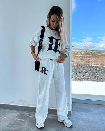 Livizmir Moda Kadın Uzun Kollu Tek Omuzu Açık Uzun Kollu Iki Iplik Bluz Ve Bağcıklı Pantolon Ikili Takım