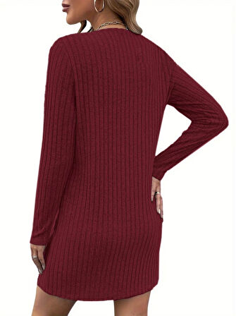 Livizmir Moda Kadın Uzun Kollu Yakadan Fermuarlı Kısa şardonlu Kaşkorse Elbise