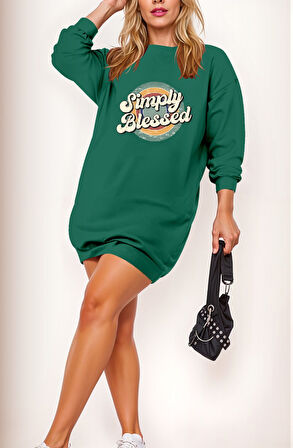 Livizmir Moda Kadın Uzun Kollu Bisiklet Yaka Yazılı Viskon Iki Iplik Elbise