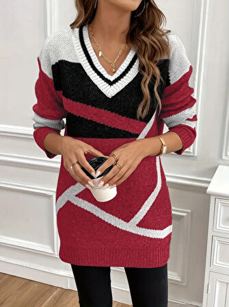 Livizmir Moda Kadın Uzun Kollu V Yakalı Kısa Triko Elbise