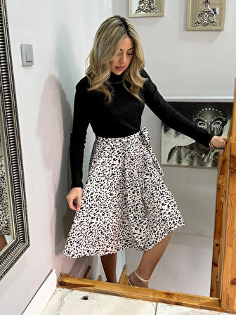 Livizmir Moda Kadın Uzun Kollu Balıkçı Yaka Belden Bağlamalı üst Kaşkorse Eteği Dalgıç Kısa Elbise