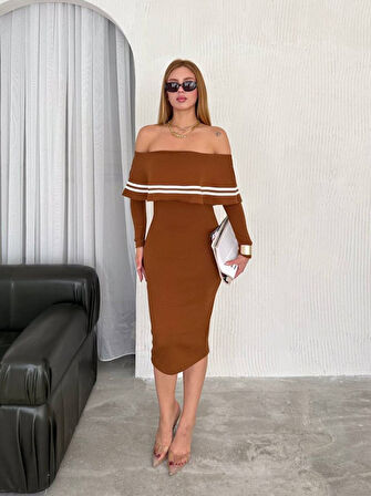 Livizmir Moda Kadın Fırsat ürünü Madonna Yaka Midi Boy Triko Elbise