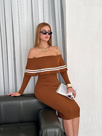Livizmir Moda Kadın Fırsat ürünü Madonna Yaka Midi Boy Triko Elbise