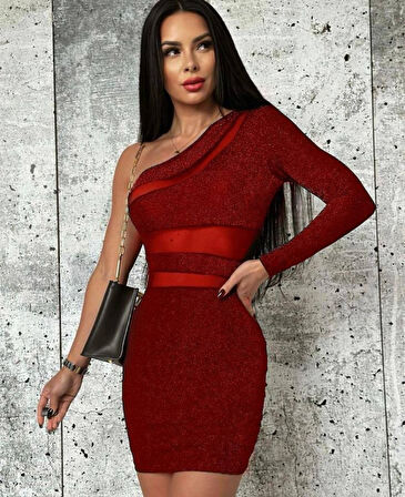 Livizmir Moda Kadın Omuz Dekolteli Beli Tül Detay Fırsat ürün Mini Elbise