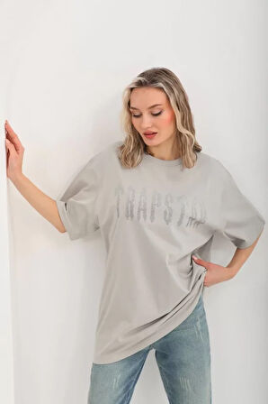 Livizmir Moda Unisex Taş Desenli Oversize T-Shirt - Gri