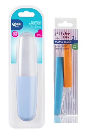 Çatal Kaşık Saklama Kabı + Silikon Mama Kaşığı 2 'li Set