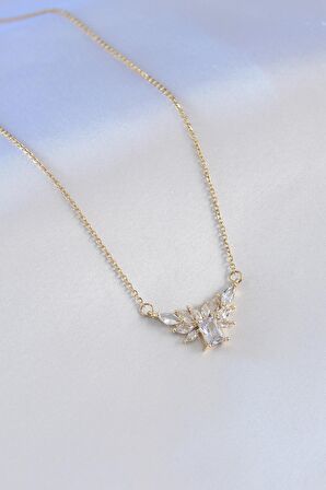 316L Çelik Gold Renk Zirkon Taşlı Baget Kadın Kolye