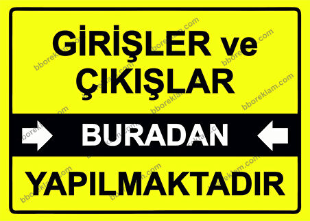 Girişler ve Çıkışlar Buradan Yapılmaktadır Uyarı Levhası