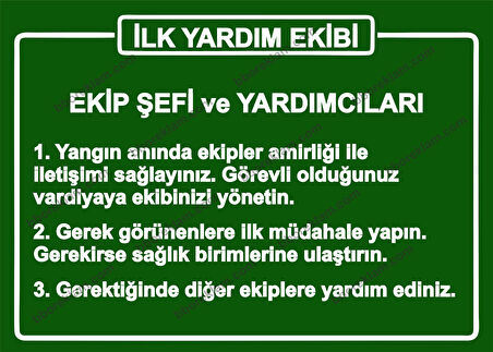 İlk Yardım Ekibi (talimat)Uyarı Levhası