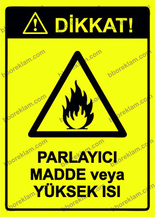 Dikkat! Parlayıcı Madde veya Yüksek Isı Uyarı Levhası