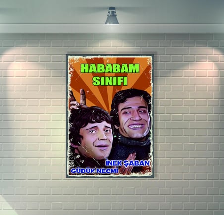 Hababam Sınıfı Güdük Necmi ve İnek Şaban Retro Ahşap Poster