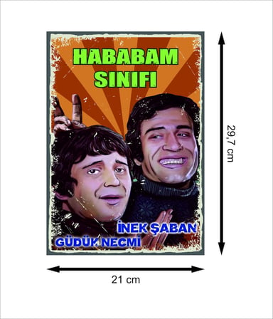 Hababam Sınıfı Güdük Necmi ve İnek Şaban Retro Ahşap Poster
