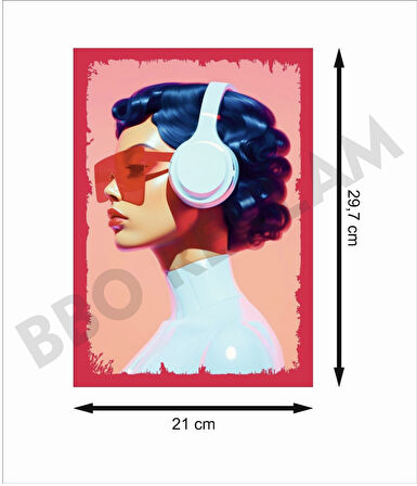 Müzik Dinleyen Kız Retro Ahşap Poster
