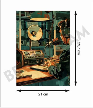 Müzik Stüdyosu İllüstrasyon Retro Ahşap Poster