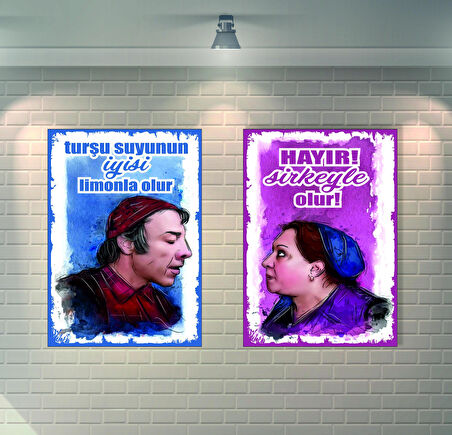 Neşeli Günler Adile Naşit ve Münir Özkul Retro Ahşap Poster