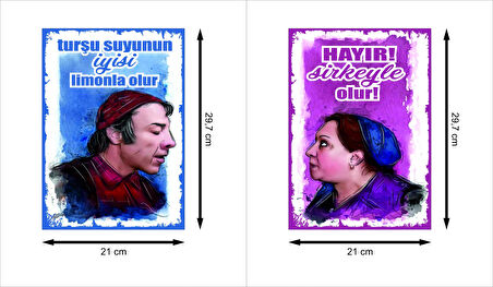Neşeli Günler Adile Naşit ve Münir Özkul Retro Ahşap Poster