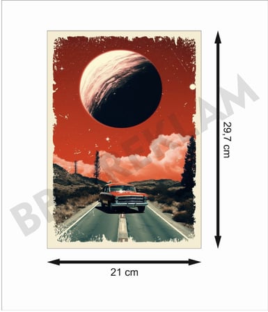 Araba Yol Manzara Retro Ahşap Poster