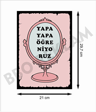Yapa Yapa Öğreniyoruz Ayna Retro Ahşap Poster