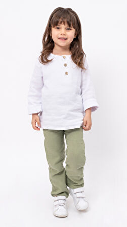 Unisex Bebek&Çocuk %100 Pamuklu Müslin Alt Üst Pijama Takım-Yeşil | 3-6 ay