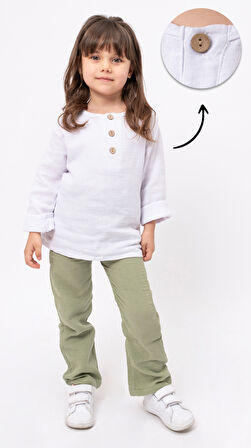Unisex Bebek&Çocuk %100 Pamuklu Müslin Alt Üst Pijama Takım-Yeşil | 3-6 ay