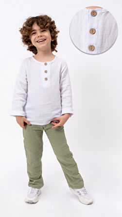 Unisex Bebek&Çocuk %100 Pamuklu Müslin Alt Üst Pijama Takım-Yeşil | 3-6 ay