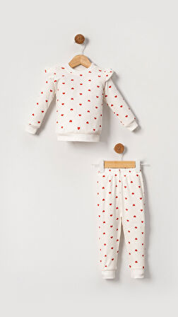 Kalpli Fırfırlı Kız Bebek Pamuklu 2'li Takım-Beyaz | 18-24 ay