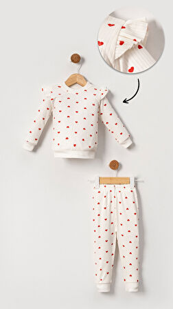 Kalpli Fırfırlı Kız Bebek Pamuklu 2'li Takım-Beyaz | 3 Yaş