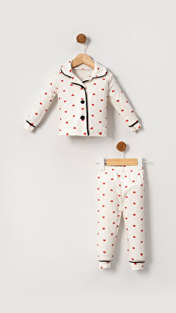 Kalpli Kız Bebek Alt Üst 2'li Pijama Takım- Kırmızı Beyaz | 12-18 ay