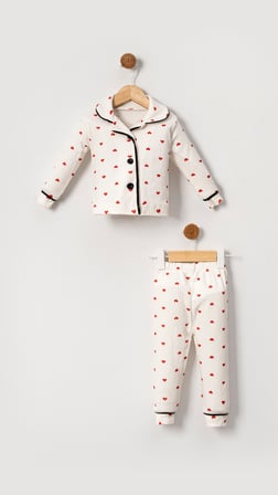 Kalpli Kız Bebek Alt Üst 2'li Pijama Takım- Kırmızı Beyaz | 18-24 ay