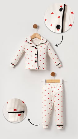 Kalpli Kız Bebek Alt Üst 2'li Pijama Takım- Kırmızı Beyaz | 18-24 ay