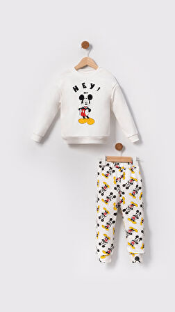 Hey BBT Mickey Mouse Baskılı Bebek&Çocuk Alt Üst Takım-Beyaz | 1 Yaş