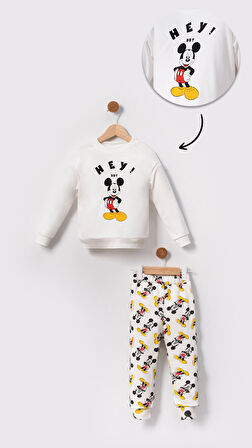 Hey BBT Mickey Mouse Baskılı Bebek&Çocuk Alt Üst Takım-Beyaz | 2 Yaş