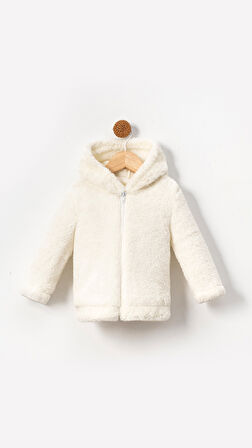 Fermuarlı Kapüşonlu Bebek Peluş Welsoft Kışlık Hırka-Beyaz | 3-4 Yaş