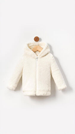 Fermuarlı Kapüşonlu Bebek Peluş Welsoft Kışlık Hırka-Beyaz | 3-4 Yaş
