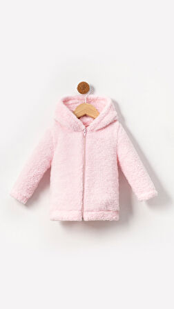 Fermuarlı Kapüşonlu Bebek Peluş Welsoft Kışlık Hırka-Pembe | 3-4 Yaş