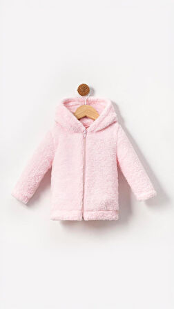 Fermuarlı Kapüşonlu Bebek Peluş Welsoft Kışlık Hırka-Pembe | 3-4 Yaş