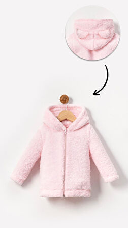 Fermuarlı Kapüşonlu Bebek Peluş Welsoft Kışlık Hırka-Pembe | 3-4 Yaş