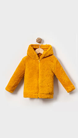 Fermuarlı Kapüşonlu Bebek Peluş Welsoft Kışlık Hırka-Hardal | 2-3 Yaş