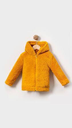 Fermuarlı Kapüşonlu Bebek Peluş Welsoft Kışlık Hırka-Hardal | 2-3 Yaş