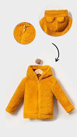 Fermuarlı Kapüşonlu Bebek Peluş Welsoft Kışlık Hırka-Hardal | 2-3 Yaş